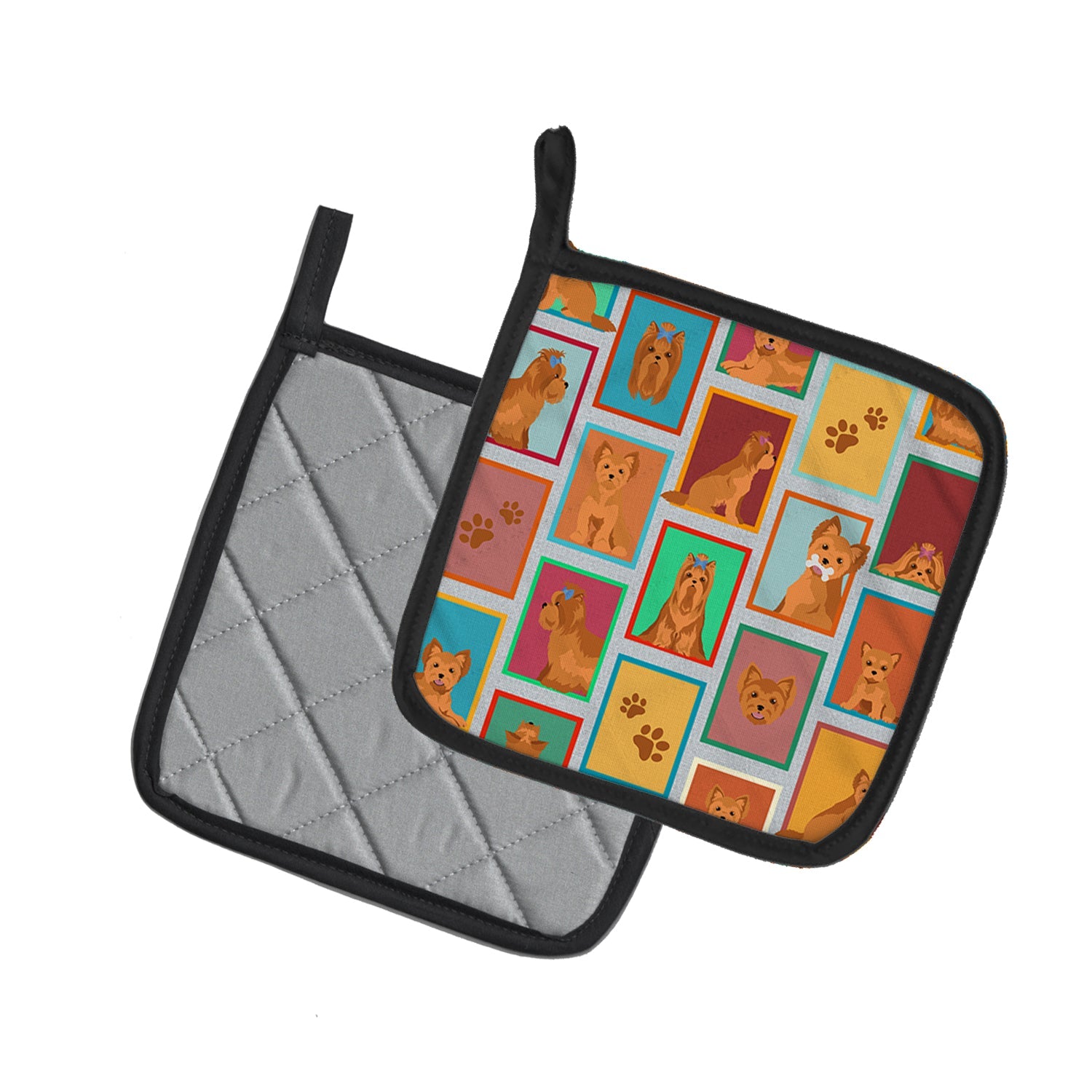Lots of Red Yorkie Pot Holder Set of 2 Heat Resistant Quilted Hot Pads 7.5 x 7.5 Inch, Insulated Kitchen Trivets for Cooking & Baking