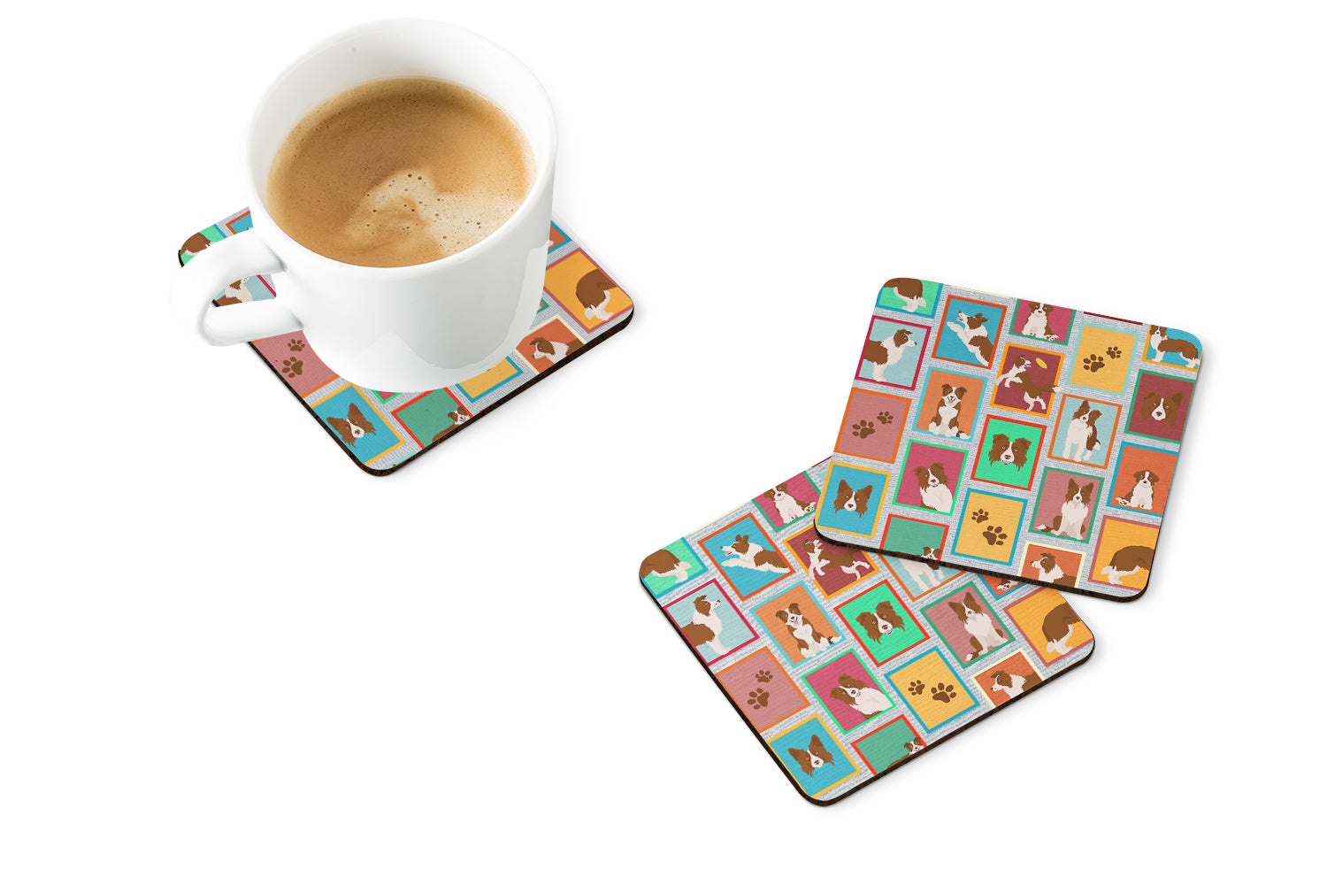 Lots of Red Border Collie Foam Coasters Set of 4 Cup Coasters for Indoor Outdoor, Tabletop Protection, Anti Slip, Mouse pad Material