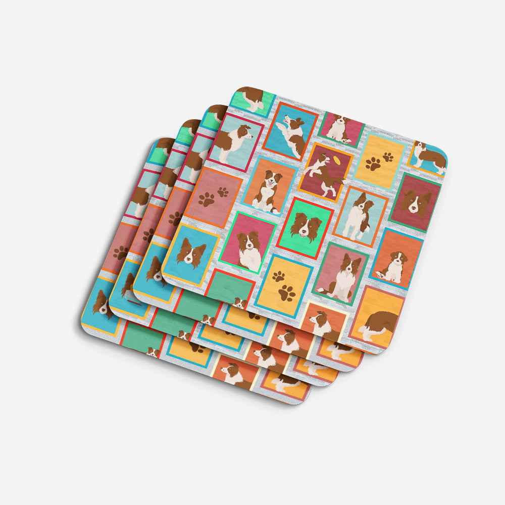 Lots of Red Border Collie Foam Coasters Set of 4 Cup Coasters for Indoor Outdoor, Tabletop Protection, Anti Slip, Mouse pad Material