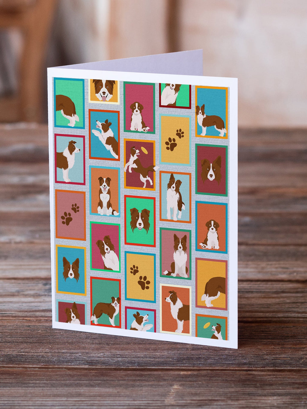 Lots of Red Border Collie Greeting Cards Pack of 8 Blank Cards with Envelopes Whimsical A7 Size 5x7