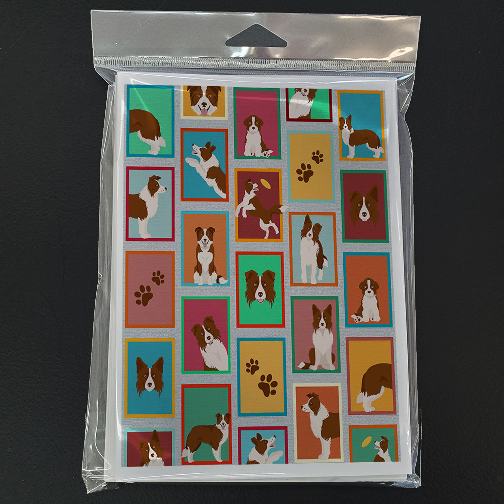 Lots of Red Border Collie Greeting Cards Pack of 8 Blank Cards with Envelopes Whimsical A7 Size 5x7