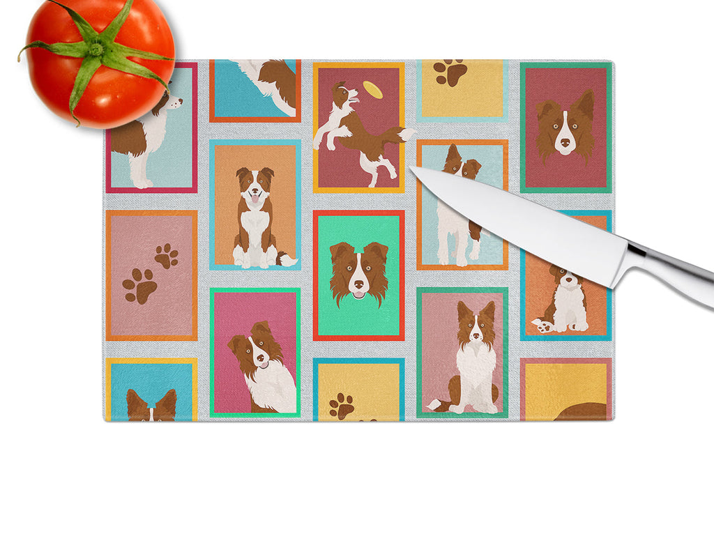 Lots of Red Border Collie Cutting Board Tempered Glass Kitchen Cutting Surface, Heat Resistant Chopping, Non-Slip Feet, Food Prep & Serving