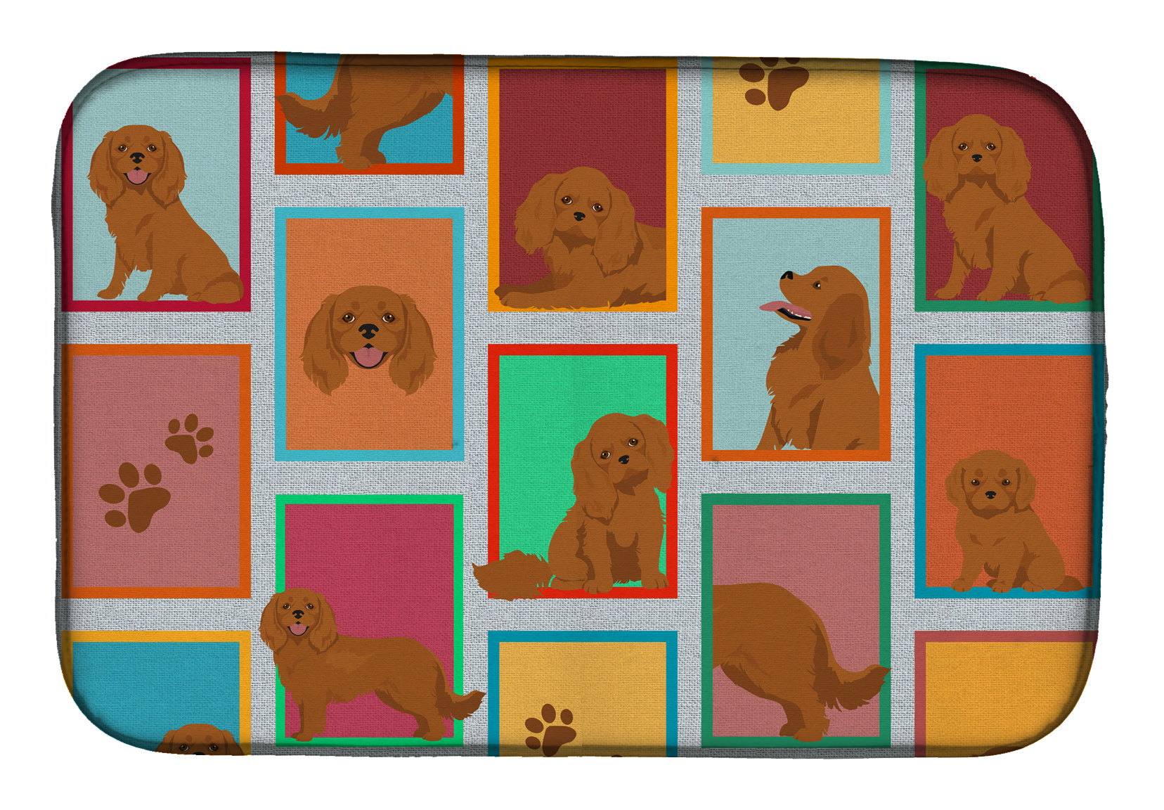Lots of Ruby Cavalier Spaniel Dish Drying Mat Absorbent Dish Drying Mat Pad for Kitchen Counter Dish Drainer Mat for Countertop, 14 x 21", Multicolor