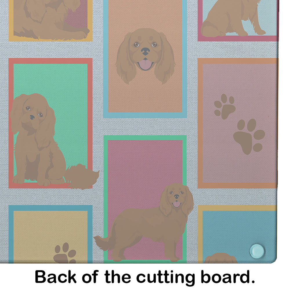 Lots of Ruby Cavalier Spaniel Cutting Board Tempered Glass Kitchen Cutting Surface, Heat Resistant Chopping, Non-Slip Feet, Food Prep & Serving