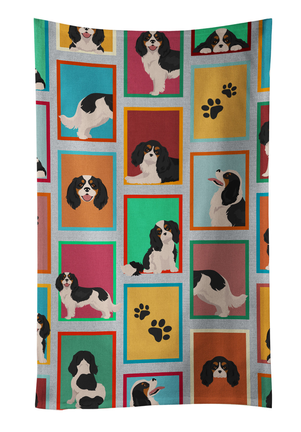 Lots of Tricolor Cavalier Spaniel Kitchen Towel Velour Plush Front and Cotton Loop Back Machine Washable