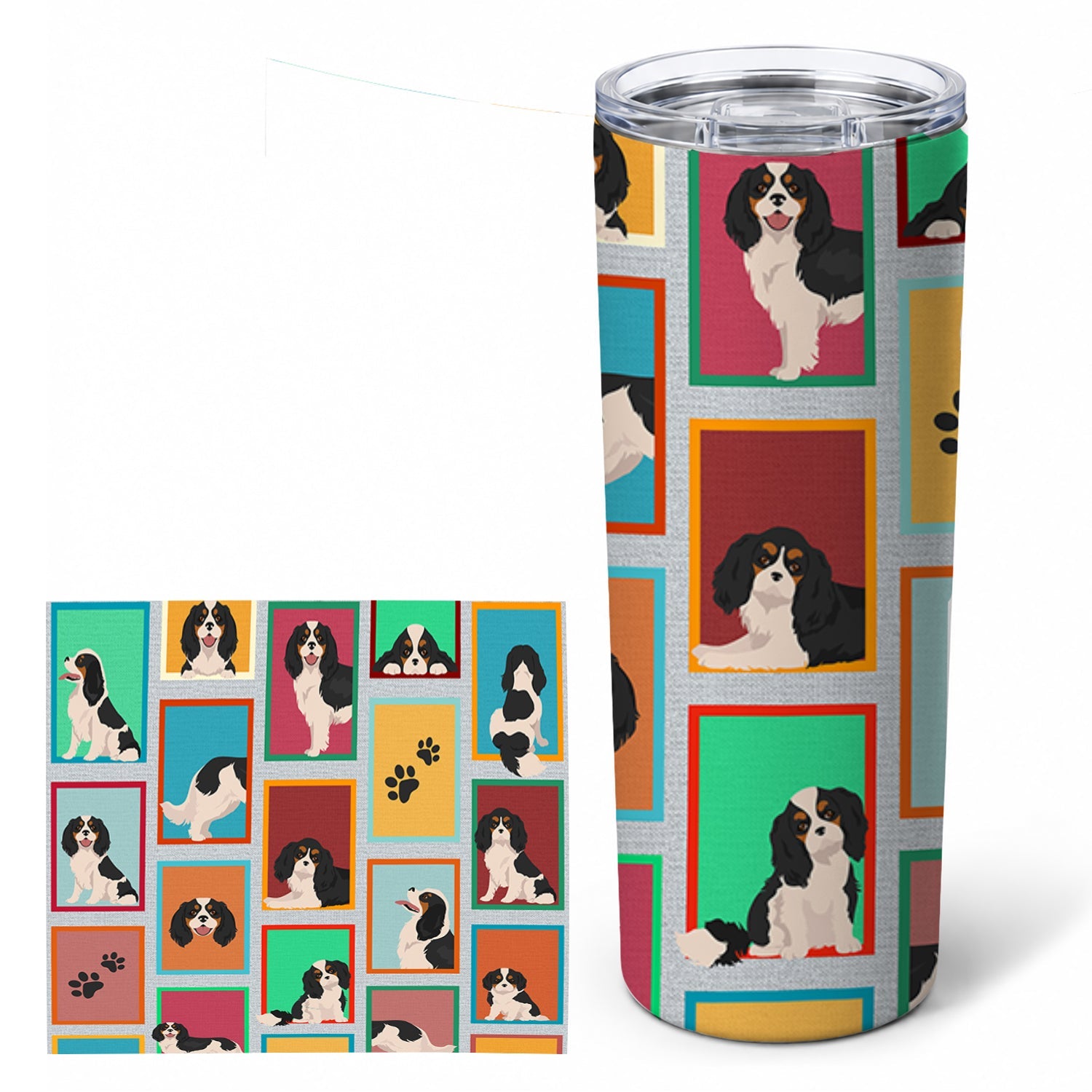 Lots of Tricolor Cavalier Spaniel Stainless Steel Skinny Tumbler 20 oz Vacuum Double Walled Reusable Insulated Travel Cup