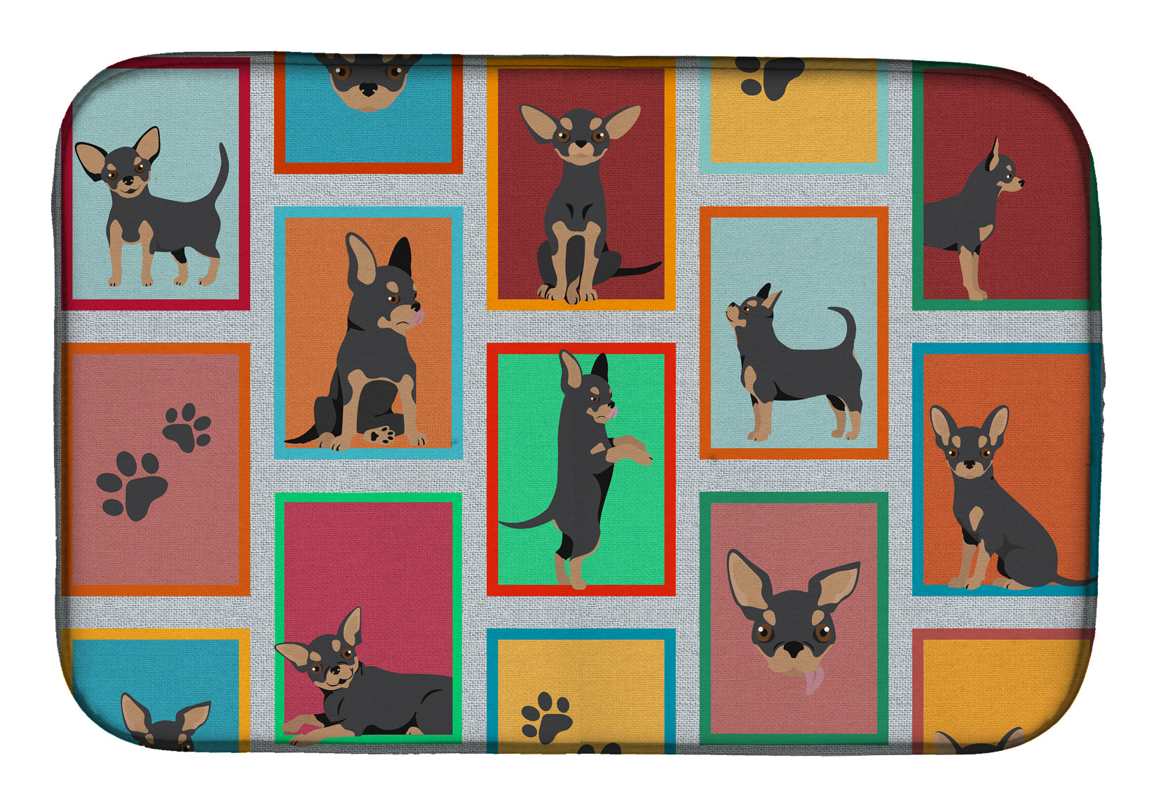 Lots of Black and Tan Chihuahua Dish Drying Mat Absorbent Dish Drying Mat Pad for Kitchen Counter Dish Drainer Mat for Countertop, 14 x 21", Multicolor