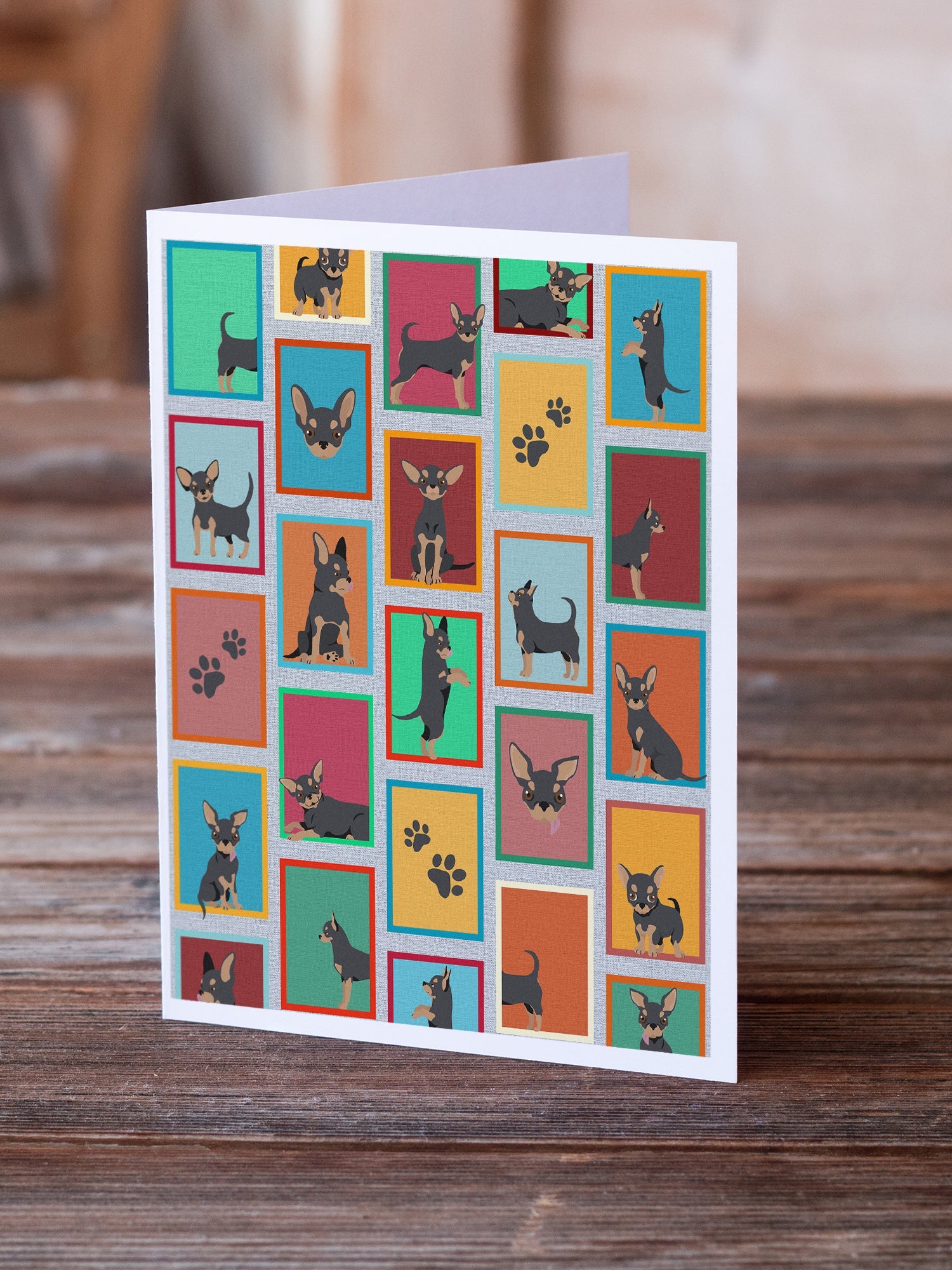Lots of Black and Tan Chihuahua Greeting Cards Pack of 8 Blank Cards with Envelopes Whimsical A7 Size 5x7