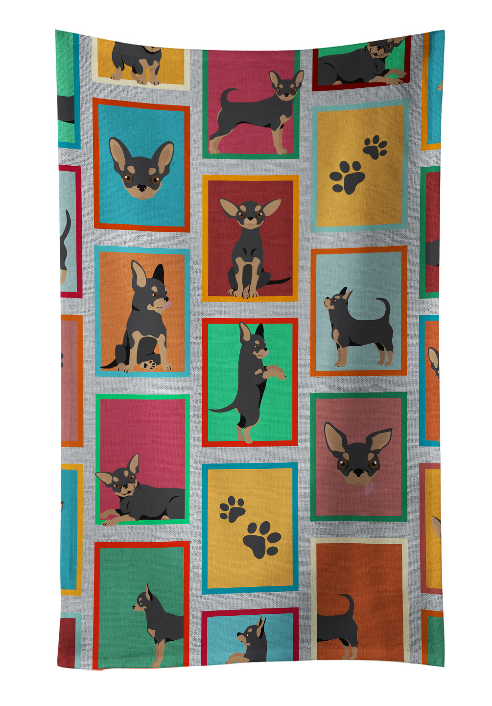 Lots of Black and Tan Chihuahua Kitchen Towel Velour Plush Front and Cotton Loop Back Machine Washable