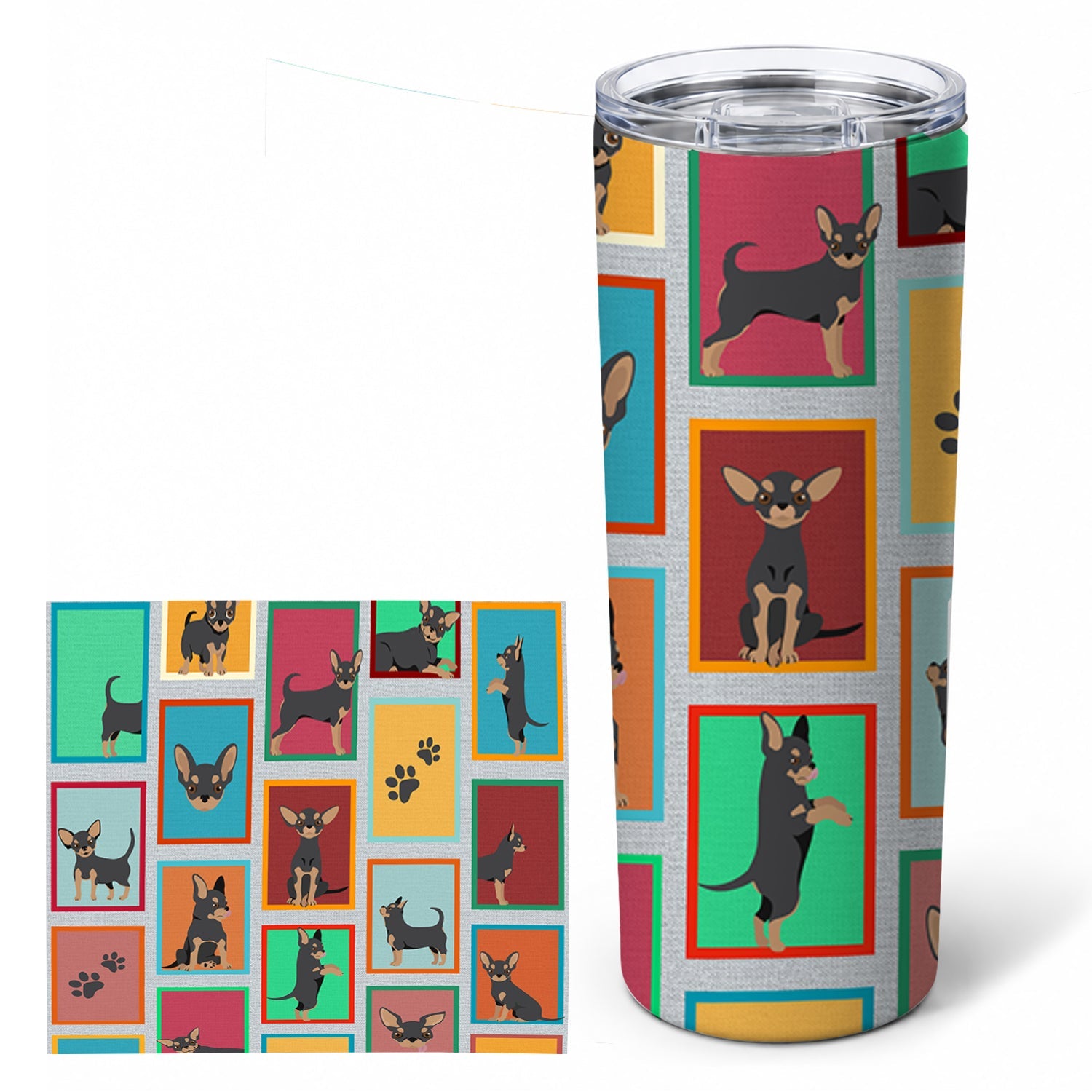 Lots of Black and Tan Chihuahua Stainless Steel Skinny Tumbler 20 oz Vacuum Double Walled Reusable Insulated Travel Cup