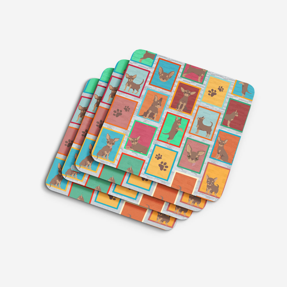 Lots of Chocolate Chihuahua Foam Coasters Set of 4 Cup Coasters for Indoor Outdoor, Tabletop Protection, Anti Slip, Mouse pad Material