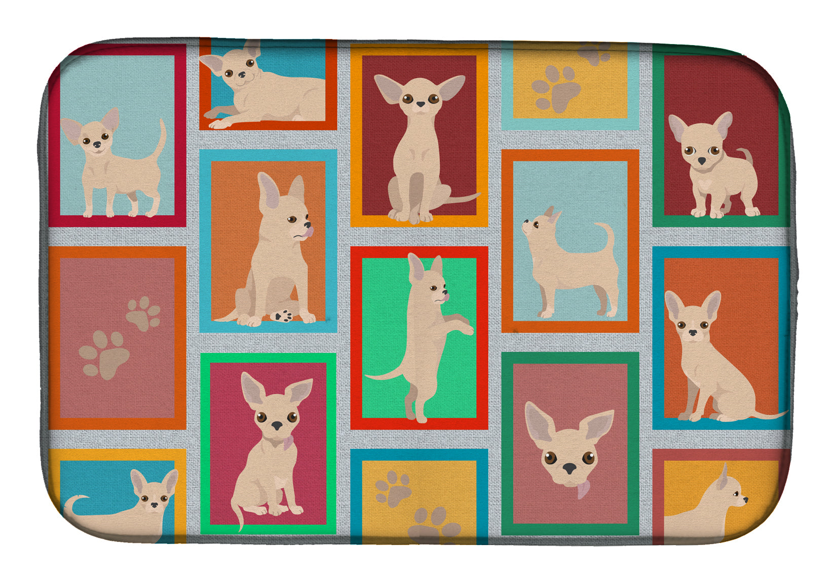 Lots of Cream Chihuahua Dish Drying Mat Absorbent Dish Drying Mat Pad for Kitchen Counter Dish Drainer Mat for Countertop, 14 x 21", Multicolor