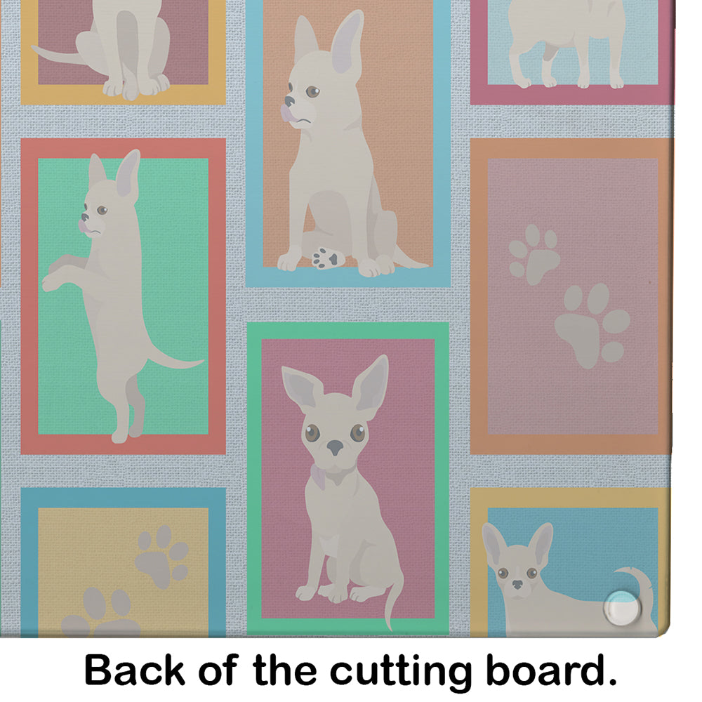 Lots of Cream Chihuahua Cutting Board Tempered Glass Kitchen Cutting Surface, Heat Resistant Chopping, Non-Slip Feet, Food Prep & Serving