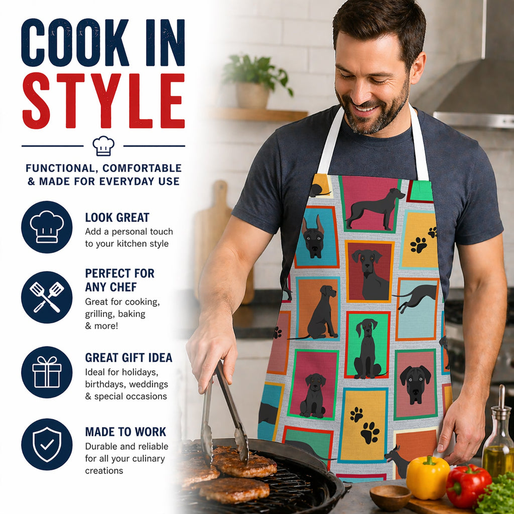Lots of Black Great Dane Apron Cooking Kitchen Server Baking Crafts Gardening for Adult Women Men, Unisex, Large, Multicolor