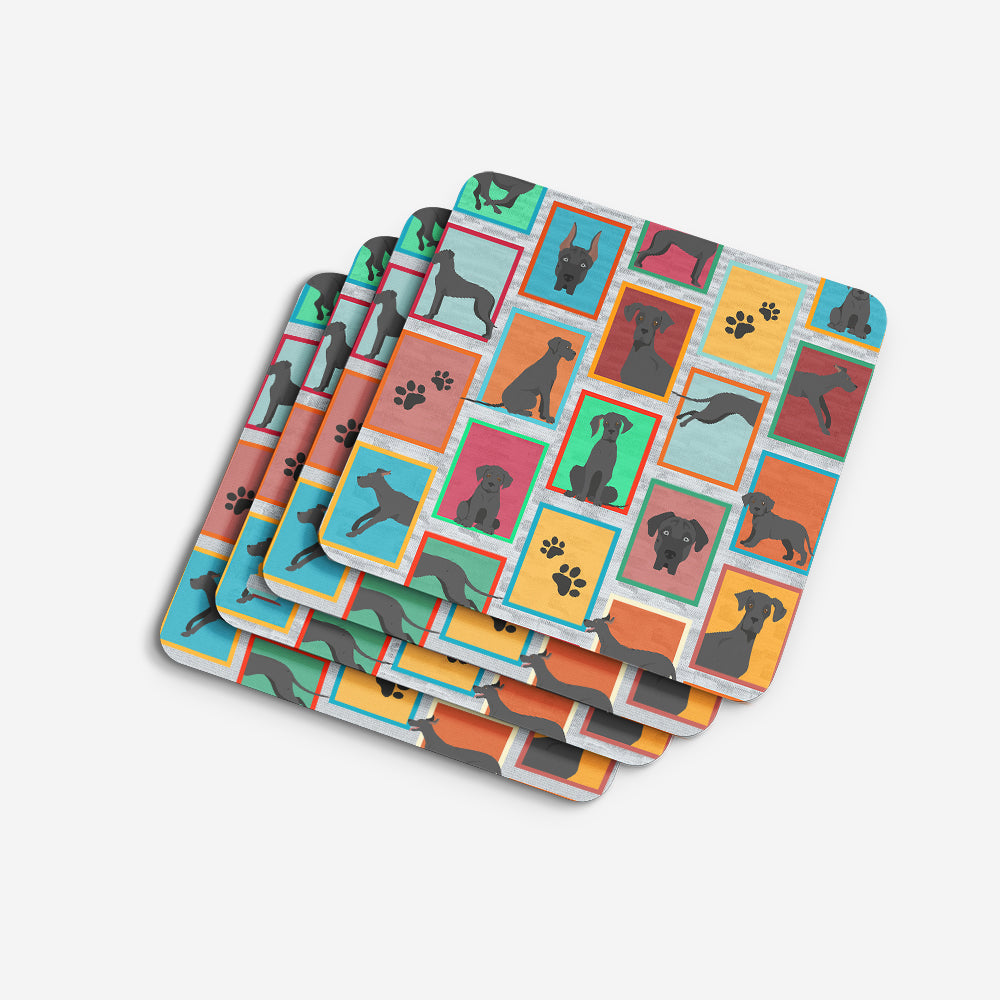 Lots of Black Great Dane Foam Coasters Set of 4 Cup Coasters for Indoor Outdoor, Tabletop Protection, Anti Slip, Mouse pad Material