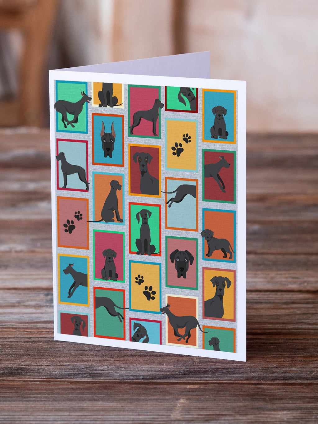 Lots of Black Great Dane Greeting Cards Pack of 8 Blank Cards with Envelopes Whimsical A7 Size 5x7