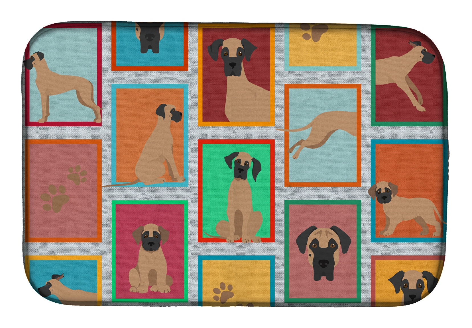 Lots of Fawn Great Dane Dish Drying Mat Absorbent Dish Drying Mat Pad for Kitchen Counter Dish Drainer Mat for Countertop, 14 x 21", Multicolor