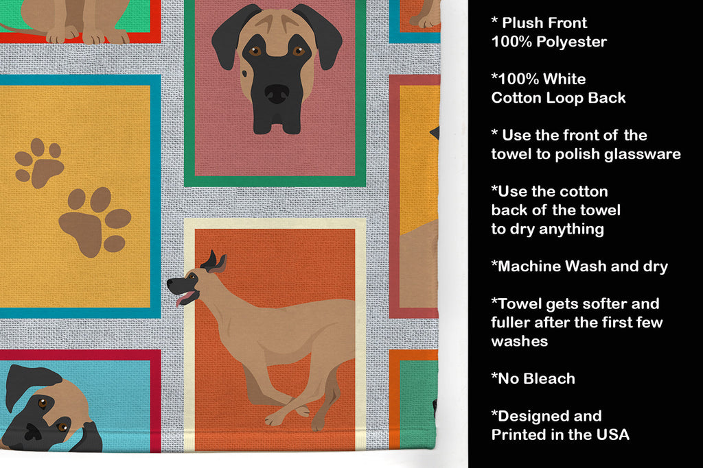 Lots of Fawn Great Dane Kitchen Towel Velour Plush Front and Cotton Loop Back Machine Washable