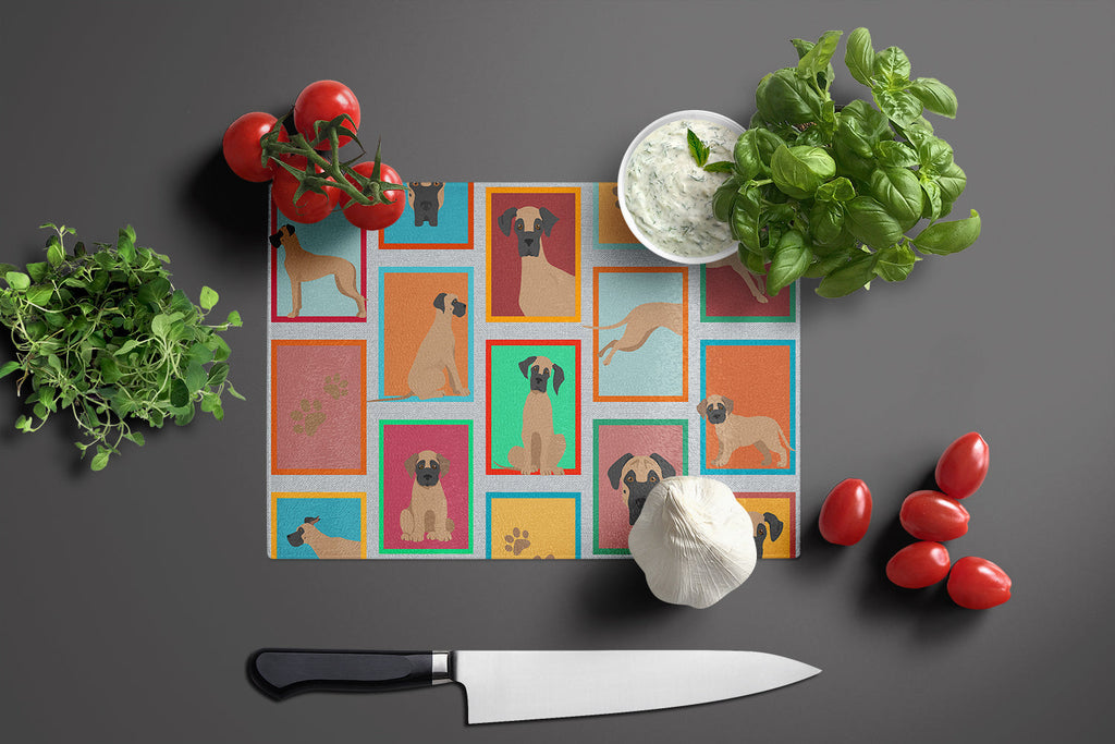 Lots of Fawn Great Dane Cutting Board Tempered Glass Kitchen Cutting Surface, Heat Resistant Chopping, Non-Slip Feet, Food Prep & Serving