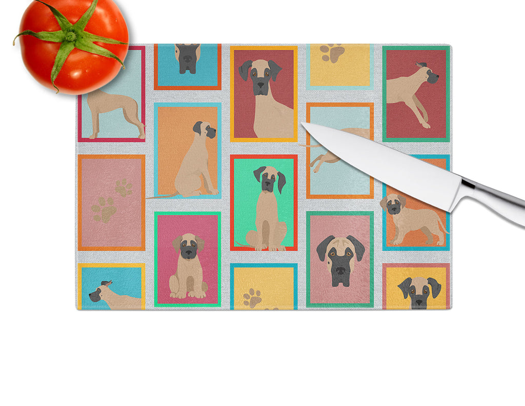 Lots of Fawn Great Dane Cutting Board Tempered Glass Kitchen Cutting Surface, Heat Resistant Chopping, Non-Slip Feet, Food Prep & Serving