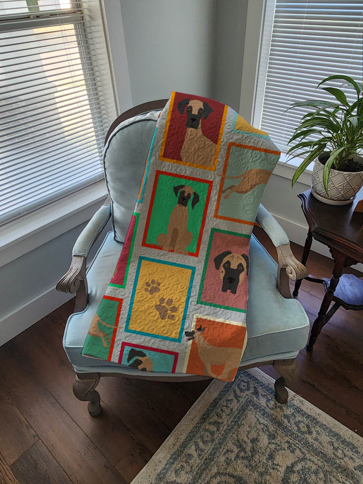 Lots of Fawn Great Dane Quilted Blanket 50x60 Artwork Pattern Quilted Throw Blanket for Bed, Couch, Sofa, Soft and Lightweight