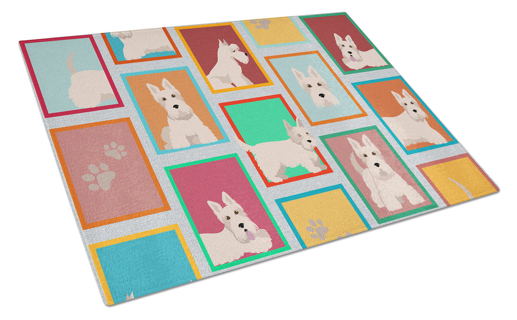 Lots of Wheaten Scottish Terrier Cutting Board Tempered Glass Kitchen Cutting Surface, Heat Resistant Chopping, Non-Slip Feet, Food Prep & Serving