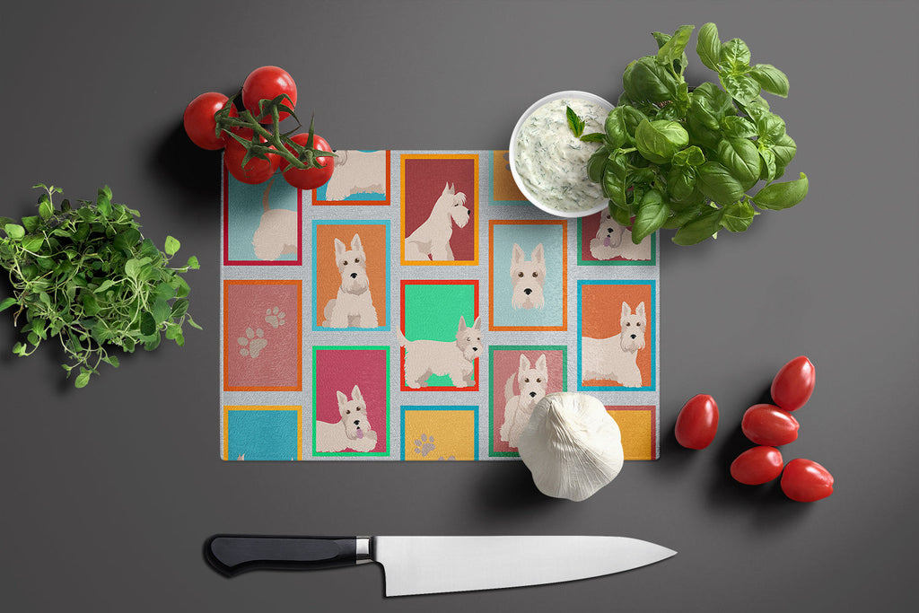 Lots of Wheaten Scottish Terrier Cutting Board Tempered Glass Kitchen Cutting Surface, Heat Resistant Chopping, Non-Slip Feet, Food Prep & Serving