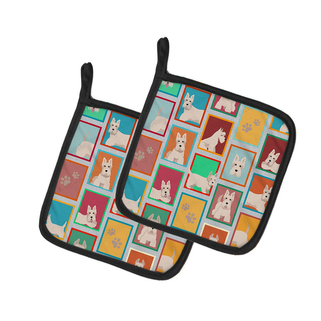 Lots of Wheaten Scottish Terrier Pot Holder Set of 2 Heat Resistant Quilted Hot Pads 7.5 x 7.5 Inch, Insulated Kitchen Trivets for Cooking & Baking