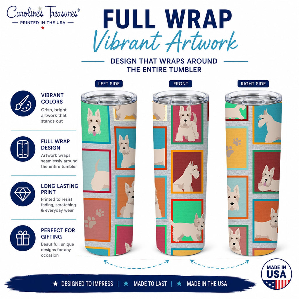Lots of Wheaten Scottish Terrier Stainless Steel Skinny Tumbler 20 oz Vacuum Double Walled Reusable Insulated Travel Cup