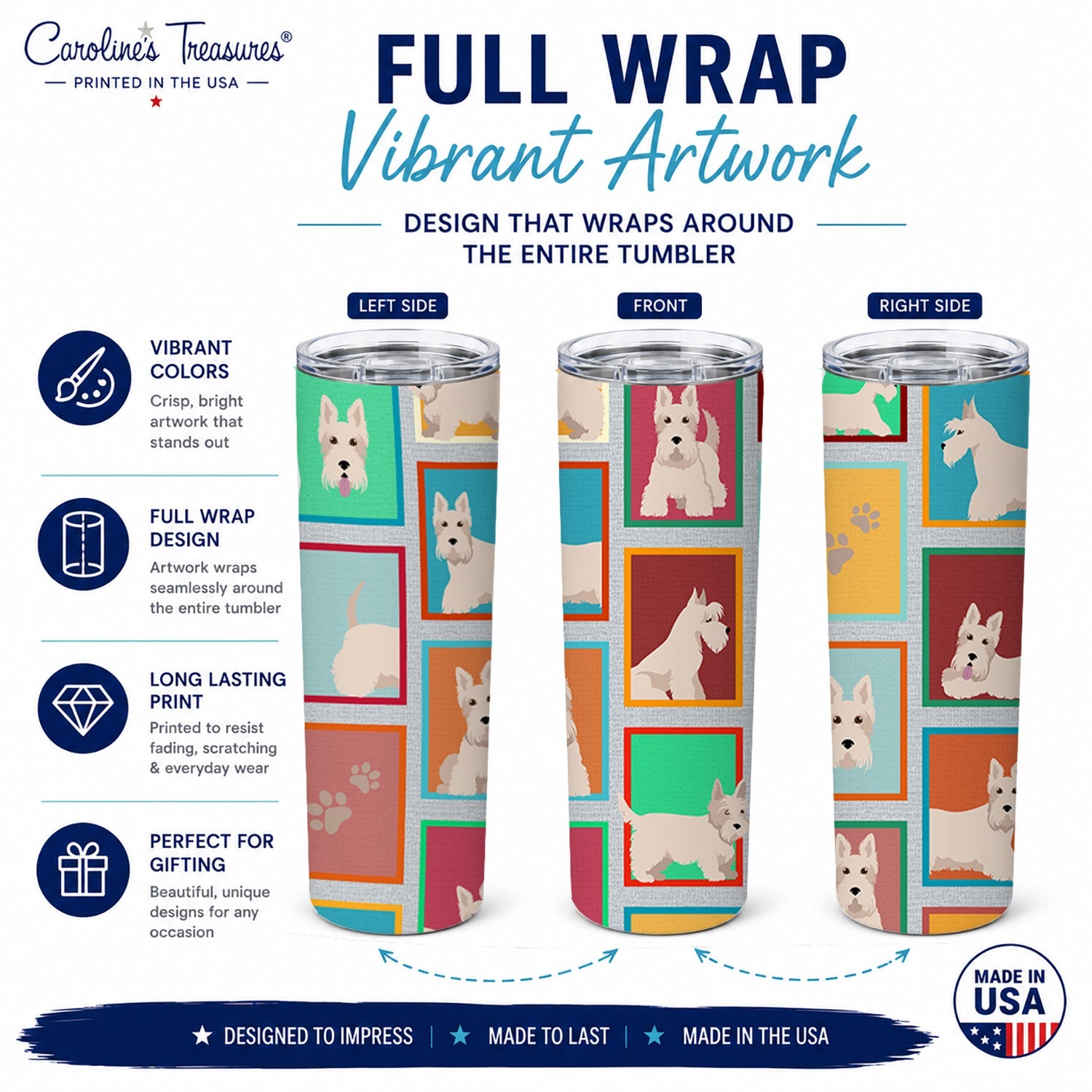 Lots of Wheaten Scottish Terrier Stainless Steel Skinny Tumbler 20 oz Vacuum Double Walled Reusable Insulated Travel Cup