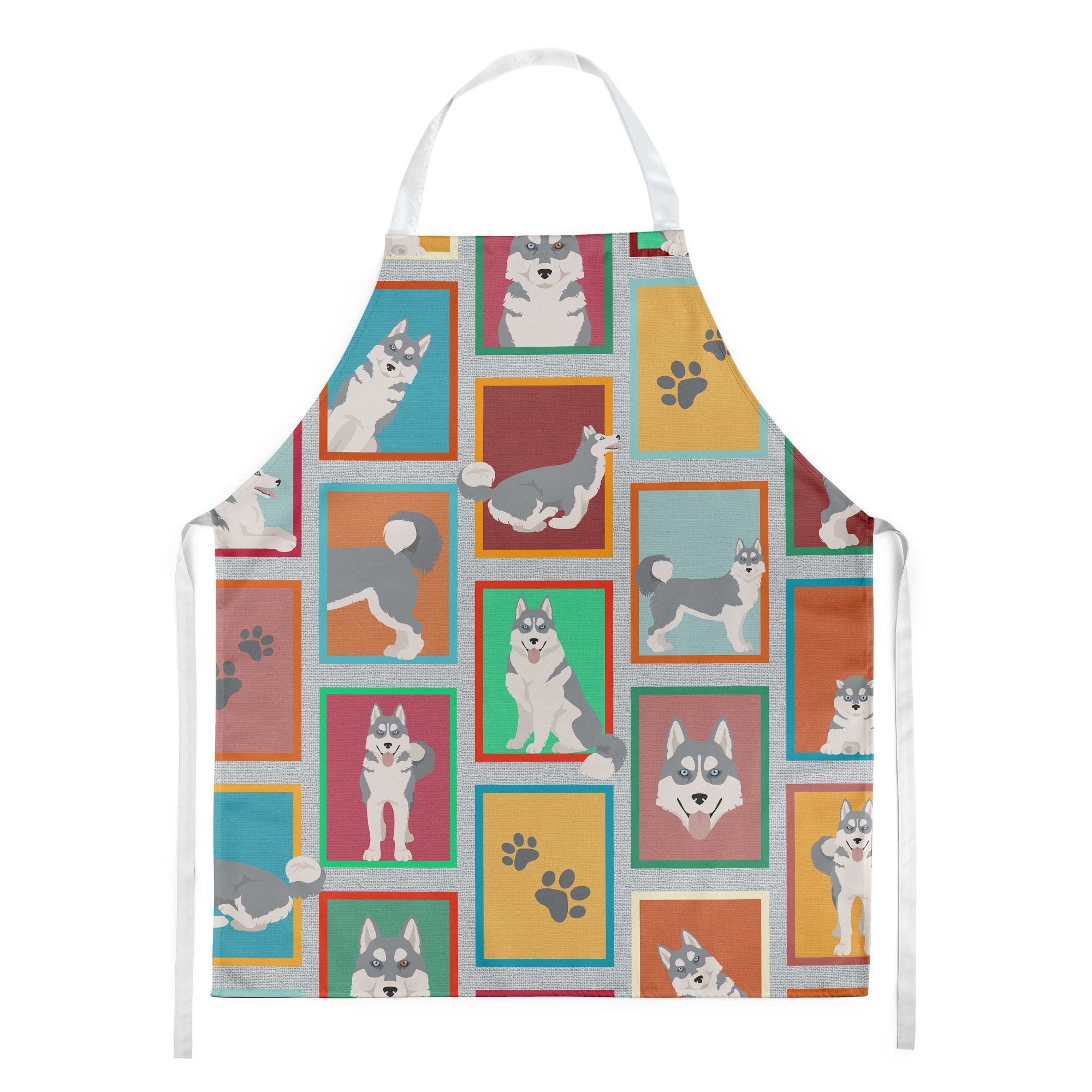 Lots of Grey Siberian Husky Apron Cooking Kitchen Server Baking Crafts Gardening for Adult Women Men, Unisex, Large, Multicolor
