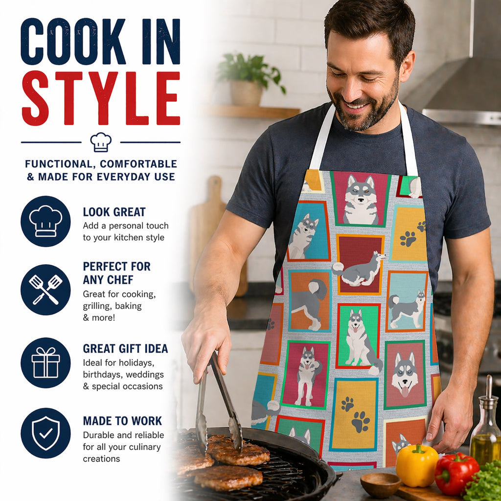 Lots of Grey Siberian Husky Apron Cooking Kitchen Server Baking Crafts Gardening for Adult Women Men, Unisex, Large, Multicolor