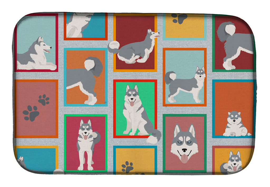 Lots of Grey Siberian Husky Dish Drying Mat Absorbent Dish Drying Mat Pad for Kitchen Counter Dish Drainer Mat for Countertop, 14 x 21", Multicolor