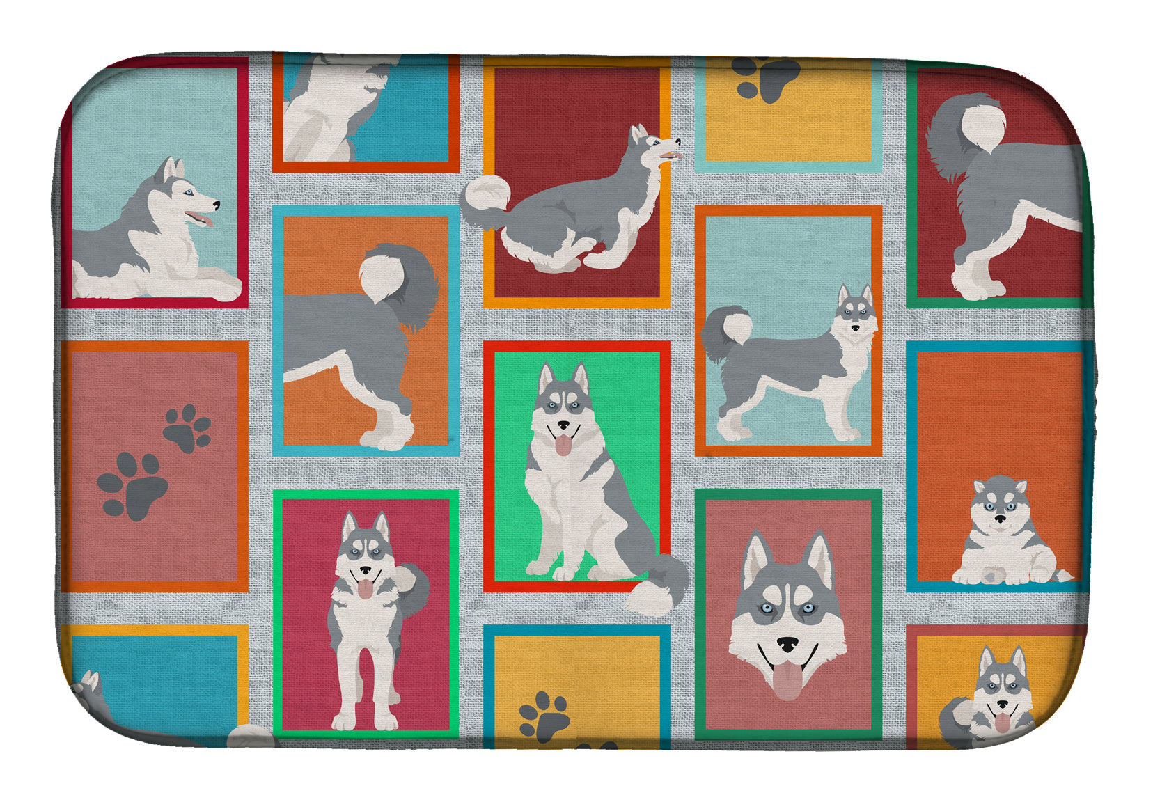 Lots of Grey Siberian Husky Dish Drying Mat Absorbent Dish Drying Mat Pad for Kitchen Counter Dish Drainer Mat for Countertop, 14 x 21", Multicolor
