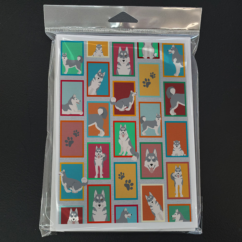 Lots of Grey Siberian Husky Greeting Cards Pack of 8 Blank Cards with Envelopes Whimsical A7 Size 5x7