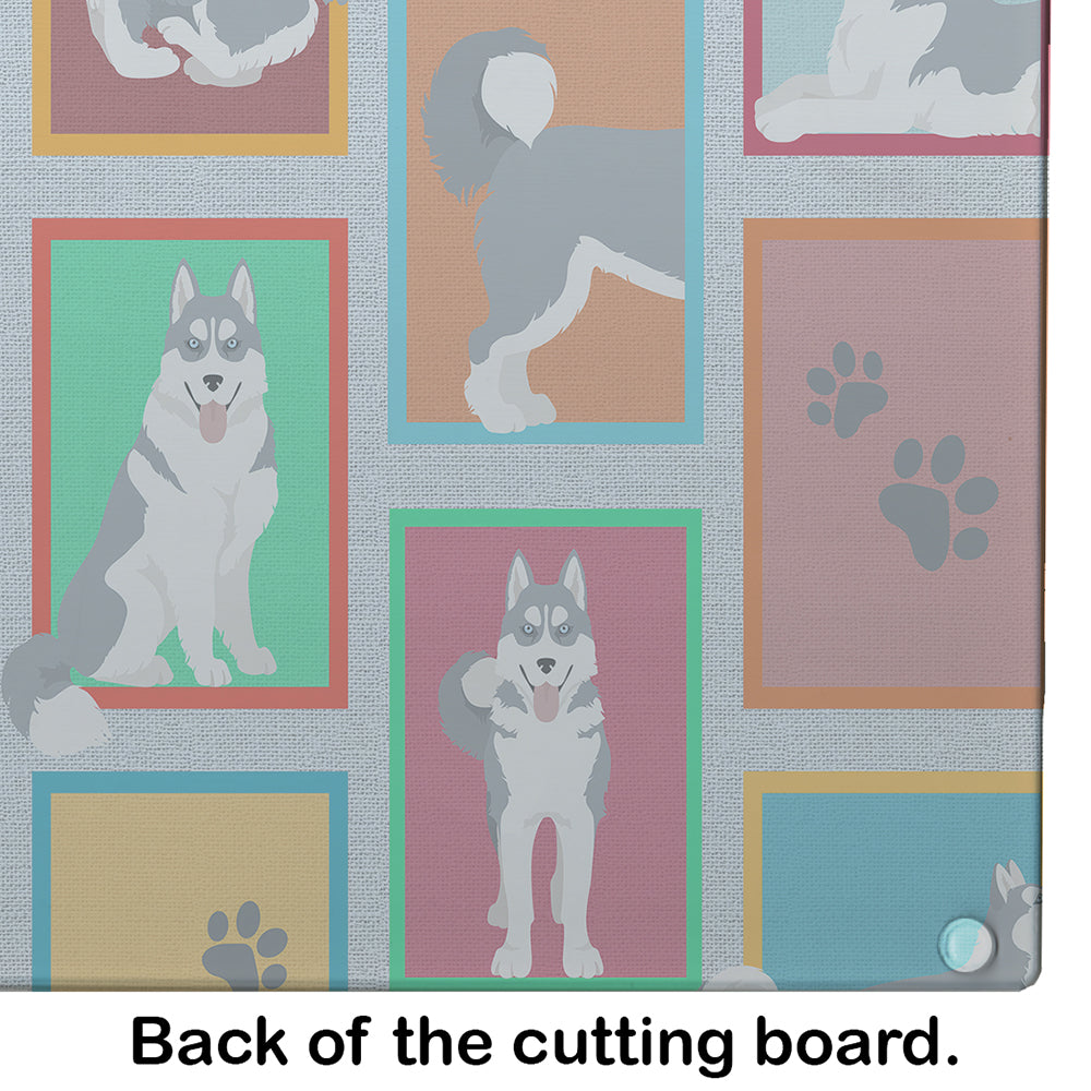 Lots of Grey Siberian Husky Cutting Board Tempered Glass Kitchen Cutting Surface, Heat Resistant Chopping, Non-Slip Feet, Food Prep & Serving