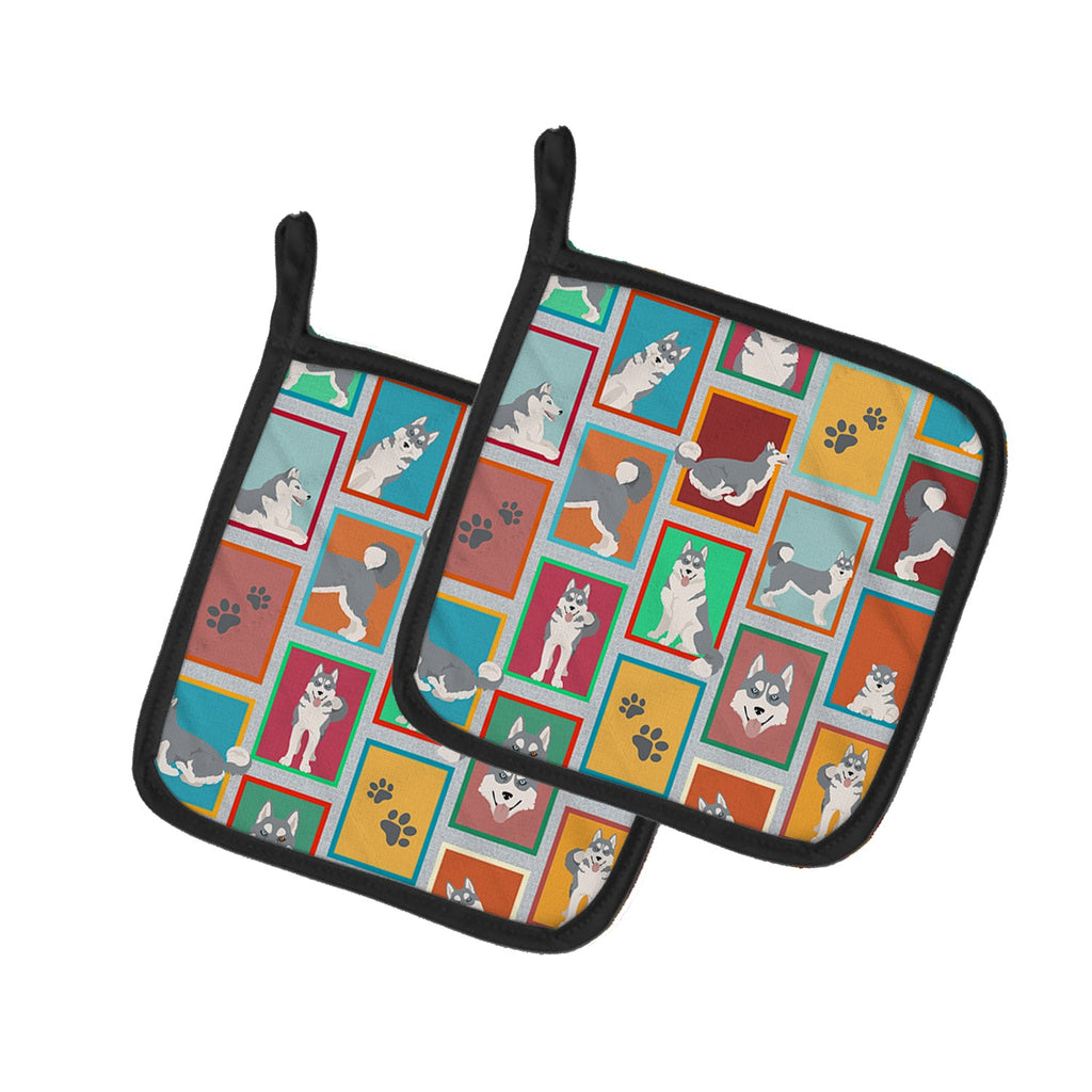 Lots of Grey Siberian Husky Pot Holder Set of 2 Heat Resistant Quilted Hot Pads 7.5 x 7.5 Inch, Insulated Kitchen Trivets for Cooking & Baking