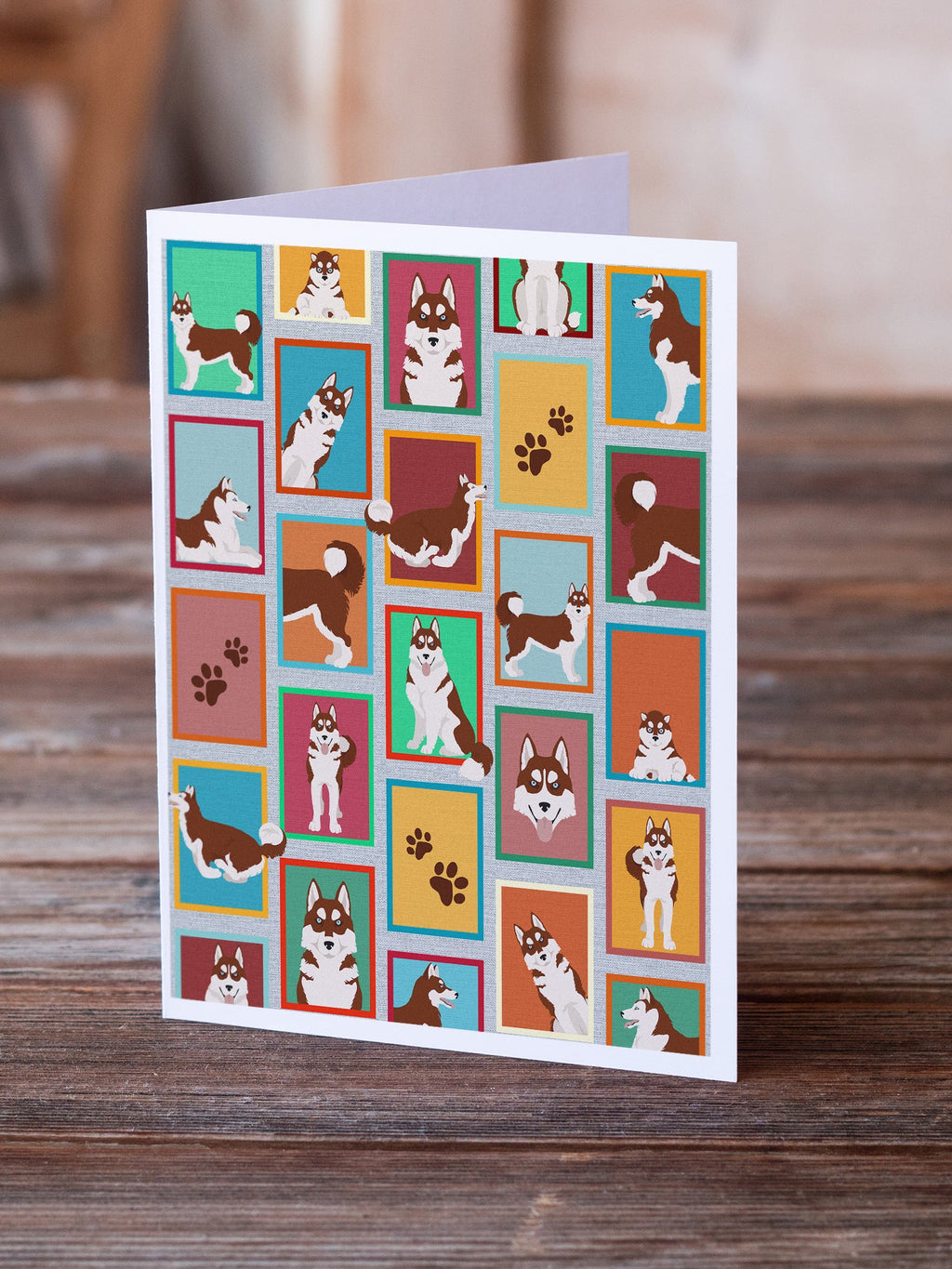 Lots of Red Siberian Husky Greeting Cards Pack of 8 Blank Cards with Envelopes Whimsical A7 Size 5x7