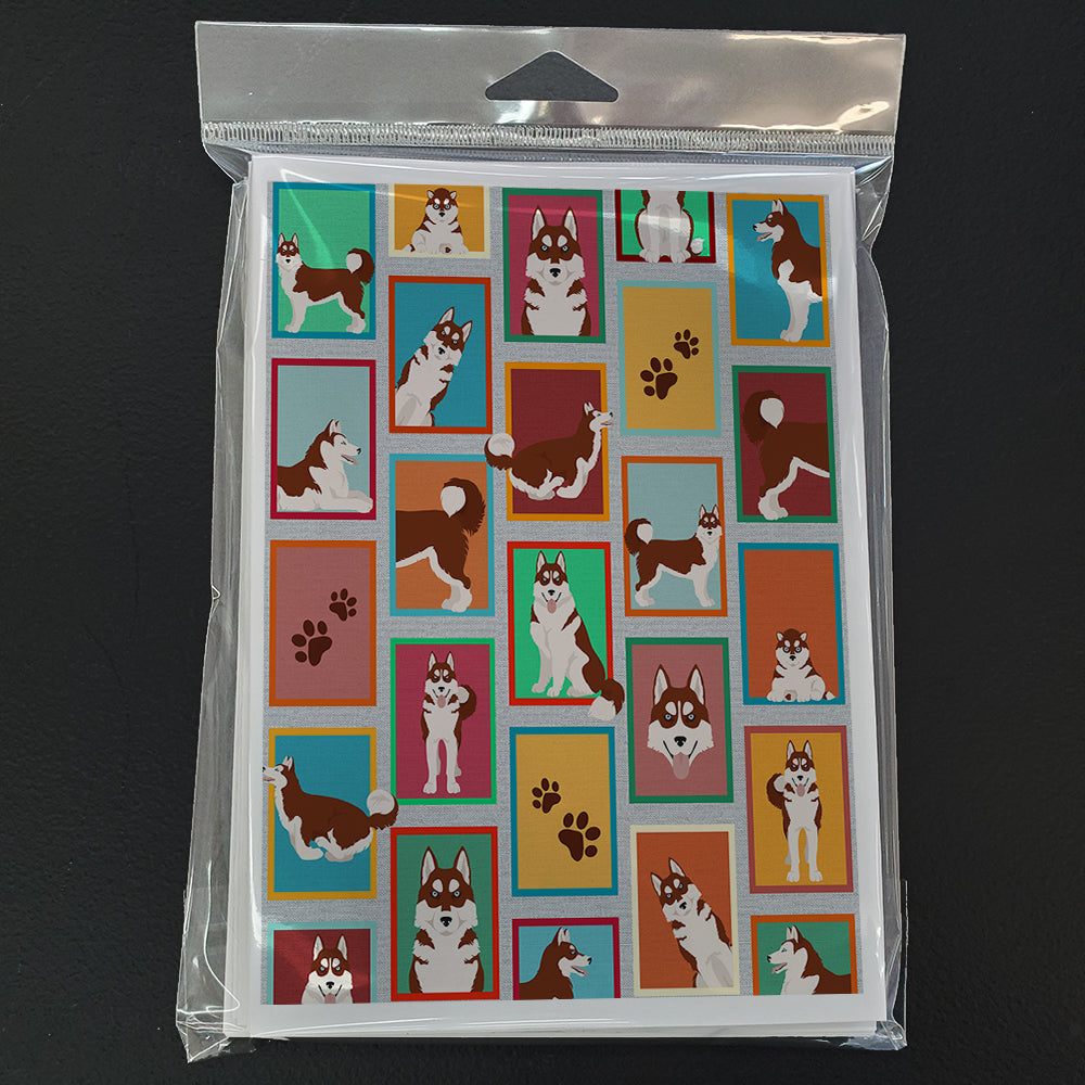 Lots of Red Siberian Husky Greeting Cards Pack of 8 Blank Cards with Envelopes Whimsical A7 Size 5x7