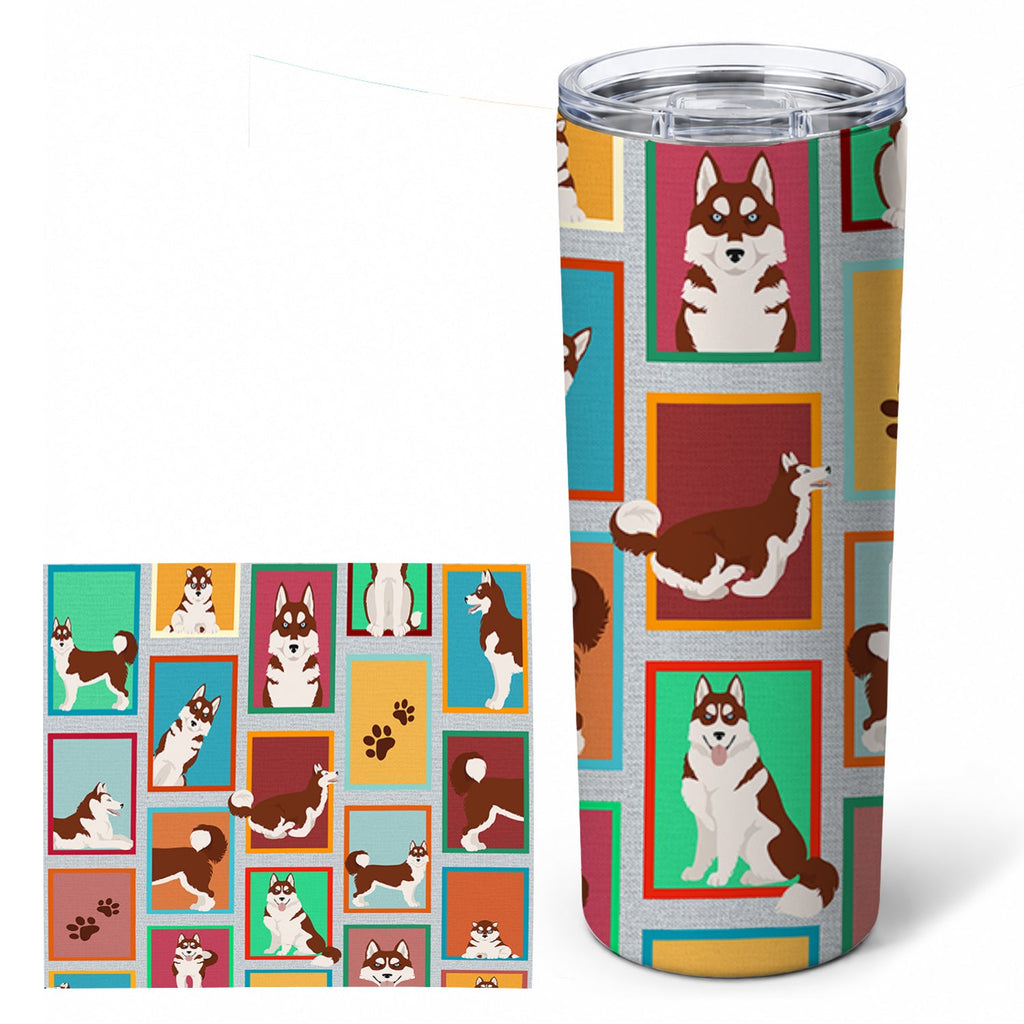 Lots of Red Siberian Husky Stainless Steel Skinny Tumbler 20 oz Vacuum Double Walled Reusable Insulated Travel Cup