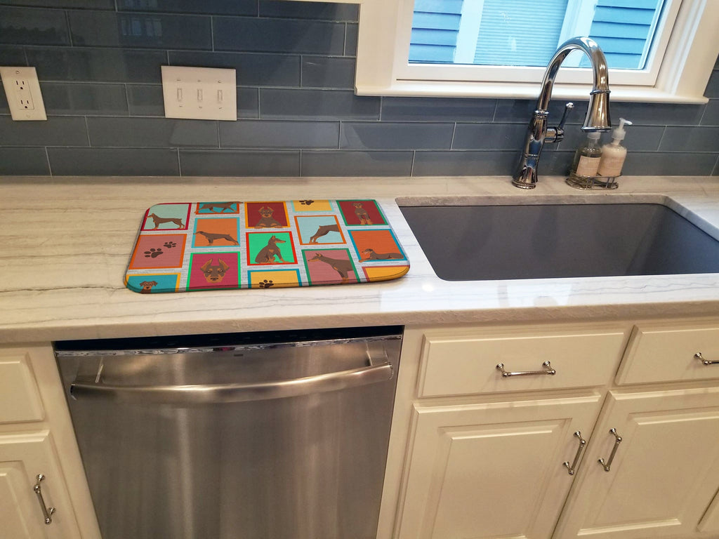 Lots of Red Doberman Pinscher Dish Drying Mat Absorbent Dish Drying Mat Pad for Kitchen Counter Dish Drainer Mat for Countertop, 14 x 21", Multicolor