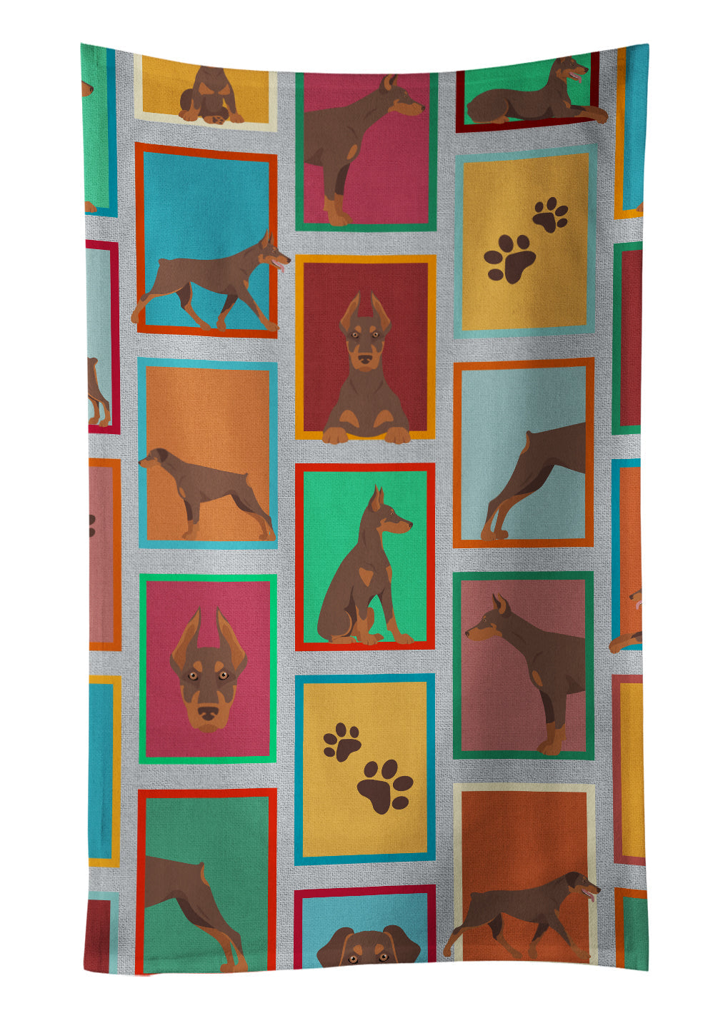 Lots of Red Doberman Pinscher Kitchen Towel Velour Plush Front and Cotton Loop Back Machine Washable