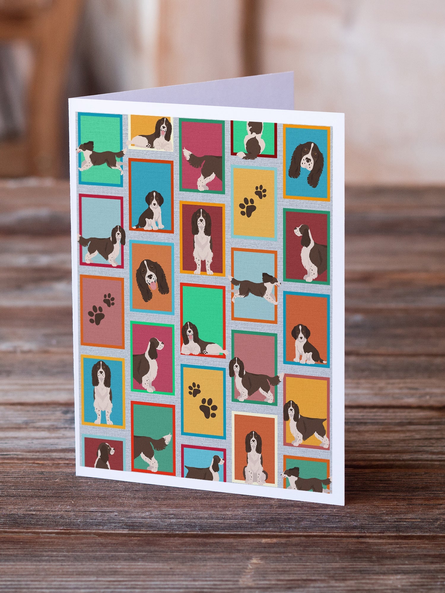 Lots of Liver English Springer Spaniel Greeting Cards Pack of 8 Blank Cards with Envelopes Whimsical A7 Size 5x7