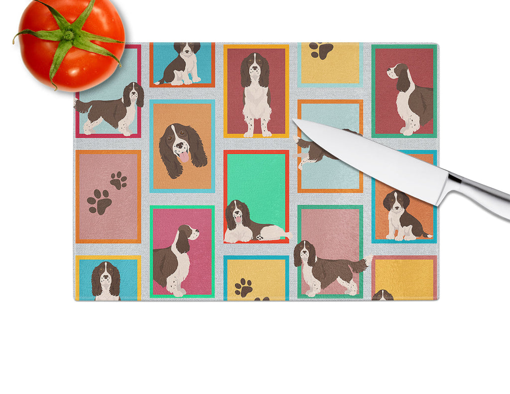 Lots of Liver English Springer Spaniel Cutting Board Tempered Glass Kitchen Cutting Surface, Heat Resistant Chopping, Non-Slip Feet, Food Prep & Serving