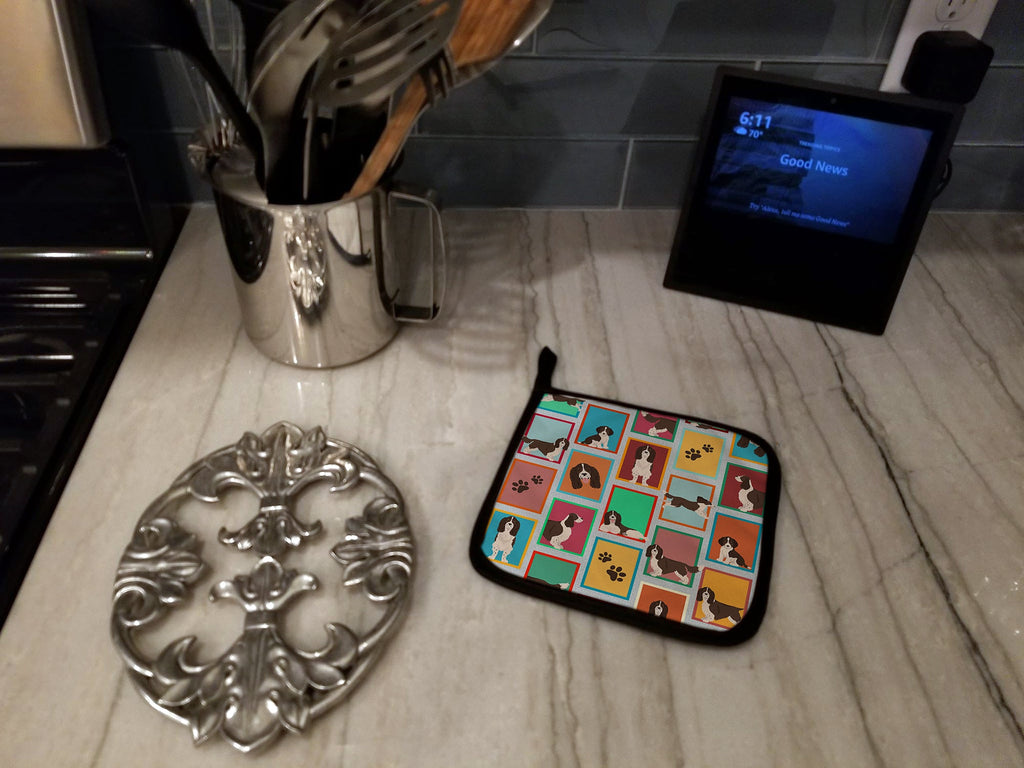 Lots of Liver English Springer Spaniel Pot Holder Set of 2 Heat Resistant Quilted Hot Pads 7.5 x 7.5 Inch, Insulated Kitchen Trivets for Cooking & Baking