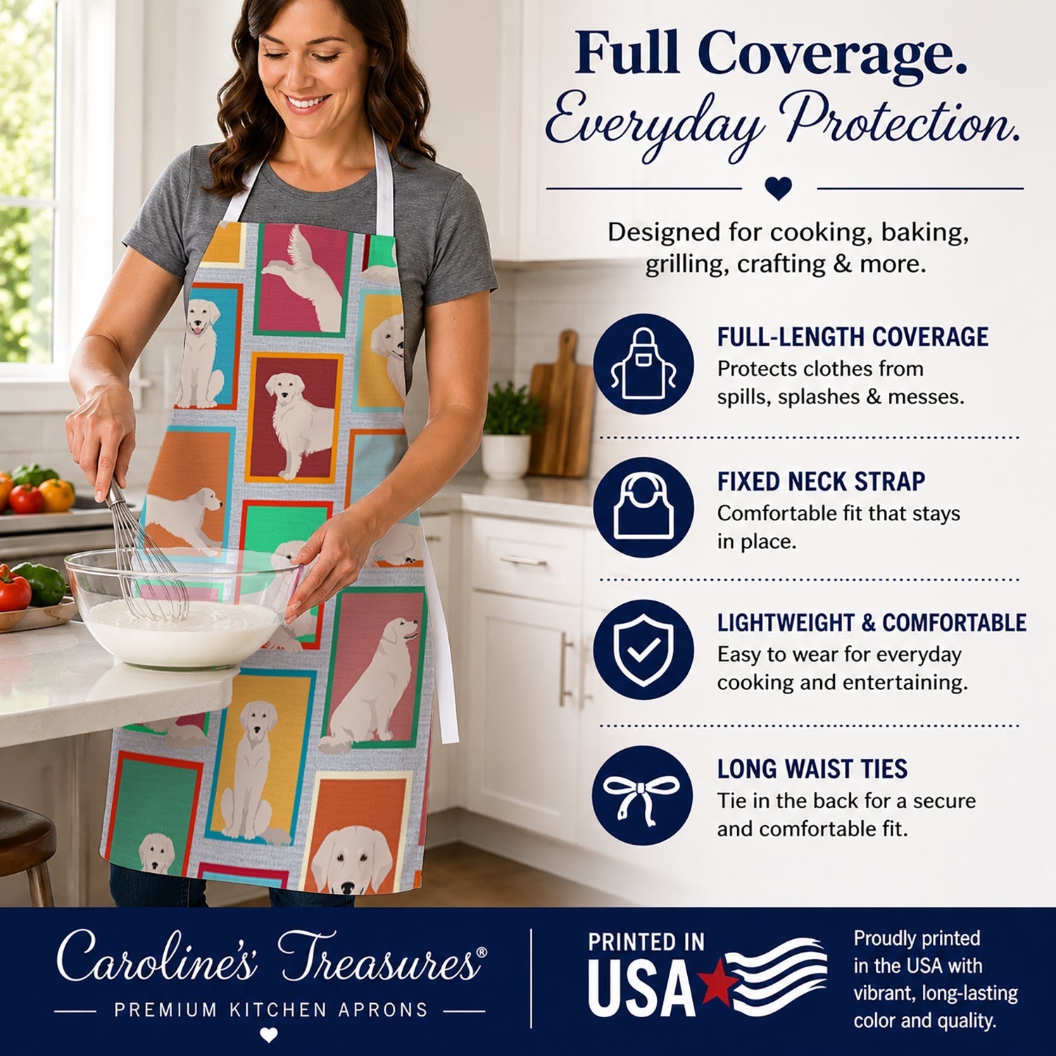 Lots of Cream Golden Retriever Apron Cooking Kitchen Server Baking Crafts Gardening for Adult Women Men, Unisex, Large, Multicolor