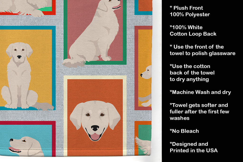 Lots of Cream Golden Retriever Kitchen Towel Velour Plush Front and Cotton Loop Back Machine Washable
