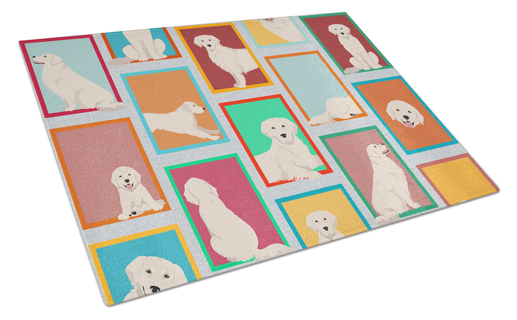 Lots of Cream Golden Retriever Cutting Board Tempered Glass Kitchen Cutting Surface, Heat Resistant Chopping, Non-Slip Feet, Food Prep & Serving