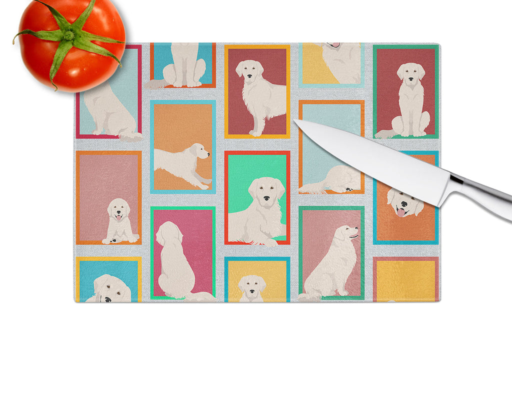 Lots of Cream Golden Retriever Cutting Board Tempered Glass Kitchen Cutting Surface, Heat Resistant Chopping, Non-Slip Feet, Food Prep & Serving