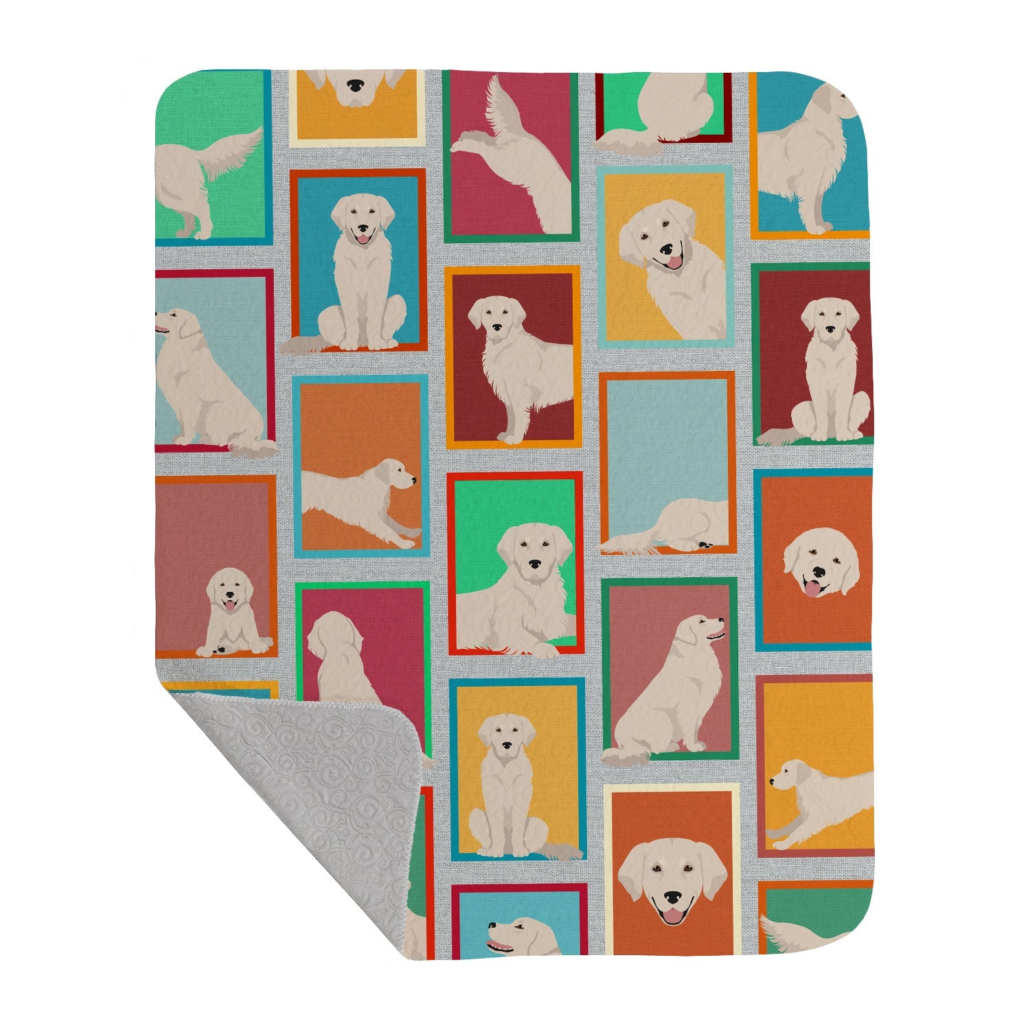 Lots of Cream Golden Retriever Quilted Blanket 50x60 Artwork Pattern Quilted Throw Blanket for Bed, Couch, Sofa, Soft and Lightweight